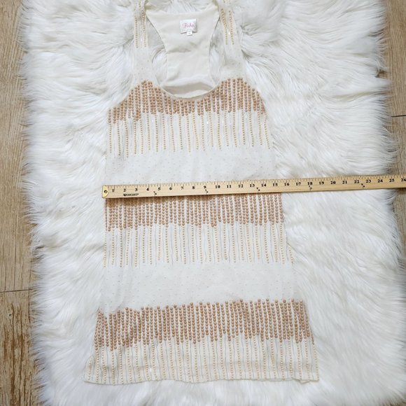 Parker Women’s Tan Cream Beaded Sleeveless Mini Dress Size M - Picture 15 of 17